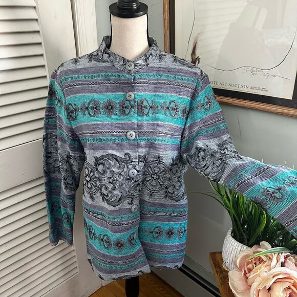 Leslie Fay Jackets & Blazers - Vintage LESLIE FAY Women Jacket Woven Bohemian Print Button Down Artsy 12P